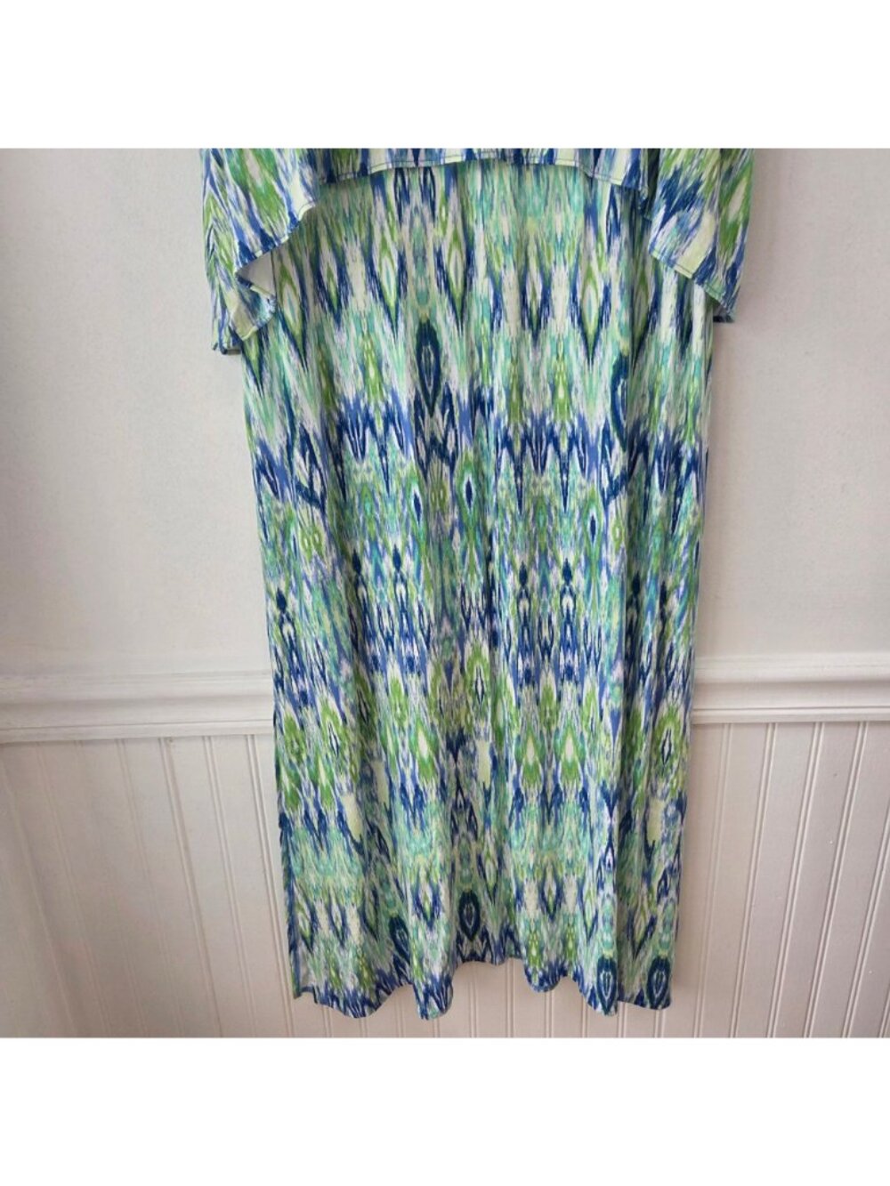 Chico's Maxi Dress Green Ikat Print Stretch Jersey Knit Women's 16/18 - Picture 5 of 10